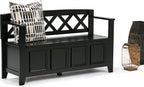 SIMPLIHOME Amherst Entryway Storage Bench - 48 inch Wide Solid Wood Hallway Seat in Black, Transitional Bench for Entryway or Living Room with Lift-Up Lid and Spacious Storage