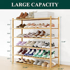 Smiry Long Bamboo Shoe Rack, 5 Tier Free Standing Wooden Shoe Organizer, Stackable Wood Shoe Storage Shelf for Closet, Entryway, 12 Vertical Slats, 2+2+1 Stack Standard Legs, 33.7"x11"x32.5", Natural