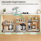 Pull out Cabinet Organizer, 2 Tiers 23"W X 21"D, Heavy Duty Smooth Sliding Under Cabinet Shelves for Pots and Pans, Full-Extension Roll out Drawers, Slide out Organization for Home Kitchen Pantry
