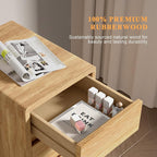 Nightstand 2 Drawers with Open Shelf Narrow Night Stand Solid Wood Bedside