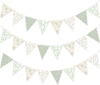 3pcs Sage Green Floral Triangle Bunting Banners Garland, Boho Wildflower Pennant Flags for Baby Shower Bridal Shower Wedding Birthday Party Garden Home Decor