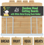 Wood Cutting Board Set with Holder 13"x11"x 3" | Wooden Cutting Boards for Kitchen | Labeled Chopping Board Sets | Large Bamboo Cutting Board Sets with Stand | Chopping Boards for Kitchen
