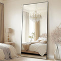76"X34" Large Floor Mirror Full Length with Stand, Oversized Black Free Standing Full Length Mirror for Bedroom Living Room Home Gym, Rectangular Full Body Mirror, Tempered Glass