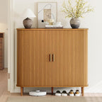 DHH Shoe Storage Cabinet with Sliding Door, 6-Tier Shoe Cabinet with Adjustable Shelves, Mid-Century Modern Freestanding Shoe Storage Organizer for Entryway, Hallway, Living Room (Wood, 47 ")