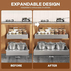 Seinloes 4Pack Expandable Pull Out Cabinet Organizer 21" Deep with Raising Pad for Framed Cabinets,Slide Out Drawers with 4pcs Divider Racks,Roll Out Shelves,Adjustable Width 12.05"-20.4" Silver