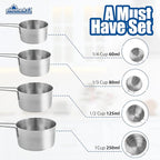 Stainless Steel Measuring Cups Set 4Pc Metal Culinary Couture For Dry Liquid Kitchen Gadgets (1, 4-Piece Set)
