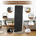 NARCISSUS 57x20 Mirror Door Hanging Full Length Body with Floor Stand or Wall Mounted Metal Aluminum Frame Tempered Glass Rectangle Mirrors for Bedroom Dressing Living Room Bathroom 57 inch Black