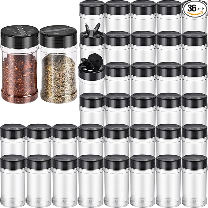 36pcs 5.5oz plastic spice jars with shaker lids, plastic spice jars,seasoning bottles,Used to store seasoning powder.