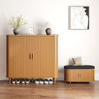 DHH Shoe Storage Cabinet with Sliding Door, 6-Tier Shoe Cabinet with Adjustable Shelves, Mid-Century Modern Freestanding Shoe Storage Organizer for Entryway, Hallway, Living Room (Wood, 47 ")