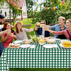 12Pack Dark Green Plastic Checkered Tablecloth, Premium Decorative Disposable Green Gingham Plaid Table Cloths for Parties, Rectangle Party Table Cover for Picnic Farm Birthday Wedding, 54x108 Inch