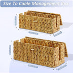 efluky 2 Pack Hand-Woven Floor Cord Covers with Lid, Water Hyacinth Cable Management Box, 2 Open Slots Cord Box to to Hide Cords Power Strip for Desk, Floor, Office