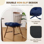 downluxe Indoor Chair Cushions for Dining Chairs, Tufted Overstuffed Textured Foam Kitchen Chair Pads with Ties and Non-Slip Backing, 15.5" x 15.5" x 4", Royal Blue, 4 Pack