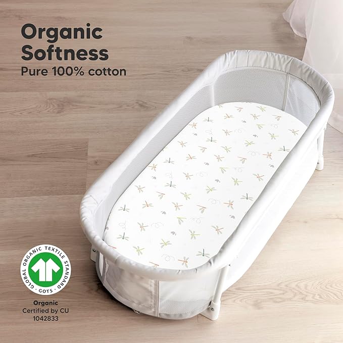 2-Pack Organic Bassinet Sheets for Girls, Boys - 100% Cotton Bassinet Mattress Sheets Compatible with Halo Bassinest Swivel Sleeper, Graco, Baby Delight, Chicco, Unisex Fitted Bassinet Sheets (Meadow)
