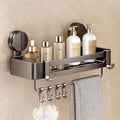 VOLPONE Shower Caddy Suction Cup, Corner Shower Shelves No Drilling, Showers Organizer Storage with Towel Bar & Removable Hooks, Bathroom Shower Shelf Rack for Inside Showers, Square
