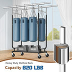 Heavy Duty Rolling Clothes Rack, 620 LBS Load Double Rod Adjustable Garment Rack with Storage Shelves & Lockable Wheels, Portable Clothing Rack for Hanging Clothes for Bedroom, Laundry Living Room