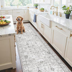 Floral Hallway Runner Grey Carpet Non-Slip, 2'6" x 14' Washable Rug Ultra-Thin Soft for Hallways, Kitchen Mat Stain Resistant for Entryway Bathroom