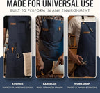 Asaya Chef and BBQ Apron with Bottle Opener and Hand Towel - 10oz Cotton Canvas, Stainless Steel Hardware - Cross Back Straps