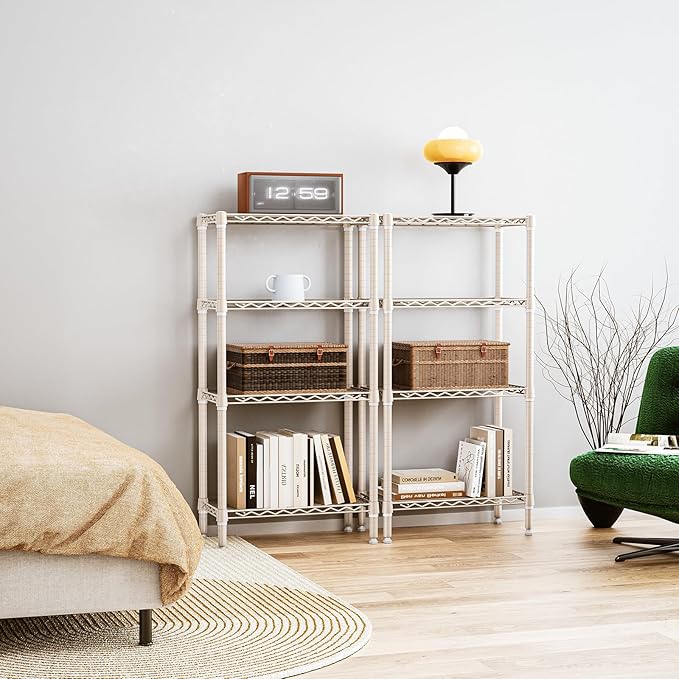 IZEUK 4 Tier Steel Storage Shelves, Heavy Duty Metal Shelf Wire Shelving Rack for Pantry, Kitchen, Living Room, or Bathroom Organization (11.8" D x 23.6" W x 47.5" H, 1000LBS, Light Tan)