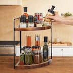 Demigo Bathroom Corner Counter Organizer 13.2x9.9 inch, 2 Tier Acacia Wood Organizer Countertop, Corner Storage Shelf Standing Rack, Cosmetic Vanity Tray Kitchen Spice Rack, Bathroom Storage Décor