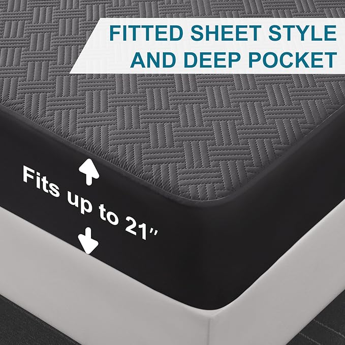 Waterproof Mattress Protector Queen Size - Breathable, Noiseless, Ultra-Soft Bed Cover, Mattress Pad Cover with Deep Stretchable Pockets 8"-21" (Gray)
