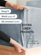 Extra Deep Pocket Queen Sheet Set - 4 Piece Breathable & Cooling Bed Sheets - Hotel Luxury Sheet Set - Ultra Soft, Wrinkle Free & Comfy - Fits Extra Deep Mattresses - Deep Pocket Heathered Blue Sheets