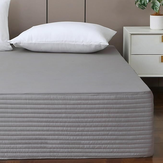 King Bed Skirt-Box Spring Cover with 14 Inch Tailored Drop,Wrinkle and Fade Resistant Hotel Wrap Around Bed Skirts，Bed Frame Cover (Horizontal Stripe Gray, King)