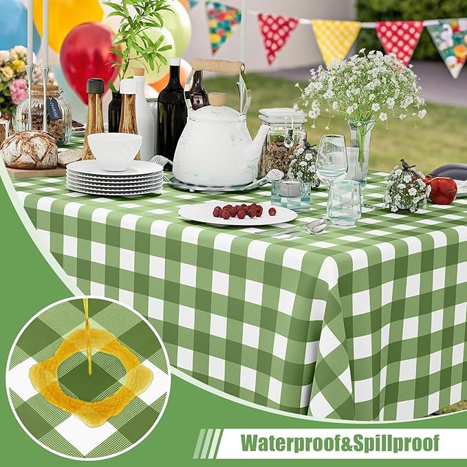 Smiry 6 Pack Sage Green Gingham Disposable Tablecloths - 54" x 108" Heavy Duty Plastic Table Cloth, Waterproof Buffalo Plaid Table Covers for Picnic, Banquets, Outdoor Parties
