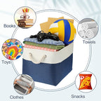 meekoo 8 Pack Collapsible Storage Bins Fabric Storage Bins Polyester Fabric Baskets with Handles Linen Closet Organizer for Shelf Home Closet Towels Toys(15 x 11 x 9.5 in,Blue White)