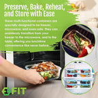 FIT Strong & Healthy Glass Meal Prep Containers with Lids, 1 & 2 & 3 Compartments – Portion Control Containers, Glass Lunch Box, Food Storage, Leak-Proof, Oven & Freezer Safe, 35 oz, Blue, 3 Pack