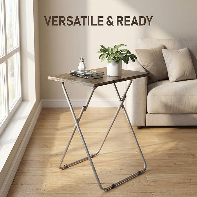 Tv Trays Folding Tv Table, Dinner Table for Eating with Sturdy Metal Frame, Small Foldable Snack Trays Table for Living Room, Couch,Sofa, Bed, No Assembly Required (3D Black Wood)