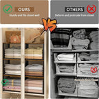3 Pack Stackable Closet Organizers and Storage Basket, Closet Shelves with Wood Top Extra Storage, Multifunctional Clothes Organizer Bins/Cube Storage Drawer for Wardrobe Kitchen Laundry Room, Black