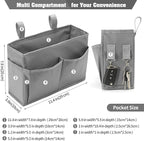 Bseash Bunk Bed Organizer, Bedside Caddy Hanging Bed Organizer Storage Bag with 4 Pockets and 2 Hooks, for College Dorm Rooms Bed, Hospital Bed, Baby Bed Rails, 600D Oxford Cloth (Gray)