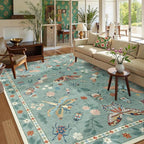 Lahome Insect 9x12 Area Rugs for Living Room Bedroom, Soft Washable Rugs 9x12 Stain Resistant, Ultra-Thin Non-Slip Non-Shedding Accent Carpet for Dining Room Office, Green