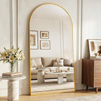Full Length Mirror, 78"x38" Arched Floor Mirror Freestanding, Floor Standing Full Body Mirror with Stand for Bedroom, Hanging Mounted for Living Room Cloakroom, Gold