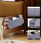 Cotton Rope Woven Bedside Caddy for Dorm Bed, Foldable Bedside Shelf Bunk Bed Accessories, College Dorm Room Essentials Hanging Organizers Storage Basket, Room Decor Magazine File Holder (Gray)