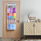 Univivi Hanging Yarn Storage Organizer with 5 Zipper Closure Compartments, Large Capacity Knitting Organizer Storage, Over the Door Hanging Yarn Holder for Knitting Needles, Crochet Hooks (Light Grey)