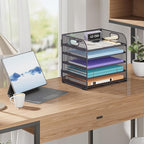 Cawukege 2 Pack 5 Tier Paper Organizer, Letter Tray with Handle, Mesh Desk Organizer, Metal File Organizer, Office Desk Accessories for Home, Office, Classroom, School -Grey