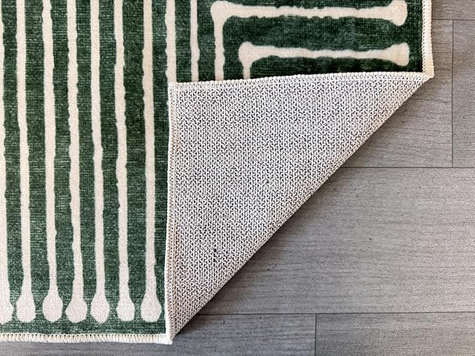 GLN Rugs Contemporary Collection - Machine Washable Area Rug, Contemporary Washable, Non Slip, Low Pile Chenille Rug, Living Room, Bedroom, Kitchen Rug (2'6" x 10' Beige Green)