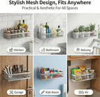 PUSDON Mesh Shower Caddy Wall Mount, Heavy Duty Adhesive Bathroom Shelf Organizer, Rustproof Floating Spice Rack for Kitchen Pantry, Holds 50 LBS, Multi-Purpose Storage Silver Gray -2 Packs (Netting)