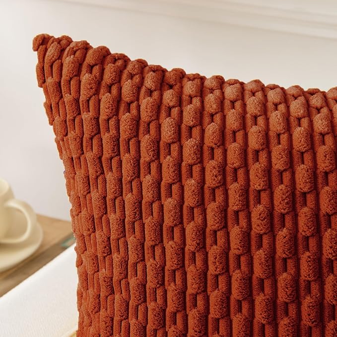 Kevin Textile Fall 14x36 Inch Long Lumbar 1 Pack Boho Decorative Throw Pillow Cover Soft Striped Corduroy Rectangle Cushion Case Farmhouse Solid Accent for Living Room Couch Sofa Bed, Burnt Brick
