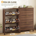 YOMILUVE Shoe Cabinet Storage for Entryway, Fluted Shoe Cabinet with 3 Flip Drawers, Hidden Shoe Rack Tall Freestanding Shoe Organizer with Legs for Hallway, Walnut