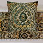 The HomeCentric King/Queen/Twin Green Designer Full 68"x18" Bed Runner with One Pillow Cover, Damask, Tassels & Tapestry Bed Scarf on Jacquard Fabric - Damask Tapestry