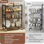 Fruit Vegetable Storage Cart, 4-Tier Rolling Kitchen Storage Cart, Fruit & Vegetables Basket Stand, Snack Organizer Shelf Unit for Kitchen, Bathroom, Living Room, Office, Balcony, Black