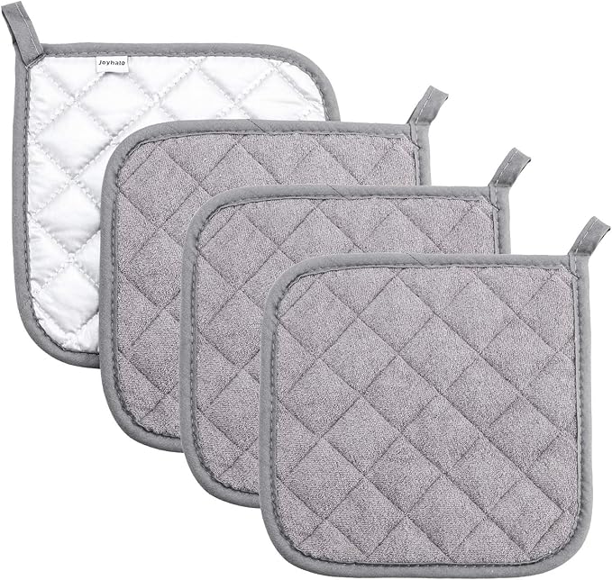Joyhalo 4 Pack Pot Holders for Kitchen,Cotton Oven Holder with Great Heat Resistance,Non Slip Hot Pads for Kitchen Clearance,Grey