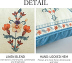 ISAENNE Design Lumbar Linen Throw Pillow Covers 12"x20" Pack of 2, Blue Country Cushion Covers with Colorful Wildflower Pattern Decor Rectangle Pillowcases for Bed,Living Room,Outdoor,Car