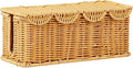 Scalloped Handwoven Rattan Cable Management Basket, 2 Open Slots Plastic Wicker Cord Hider Box for TV Wires Computer Router USB Hub Strip
