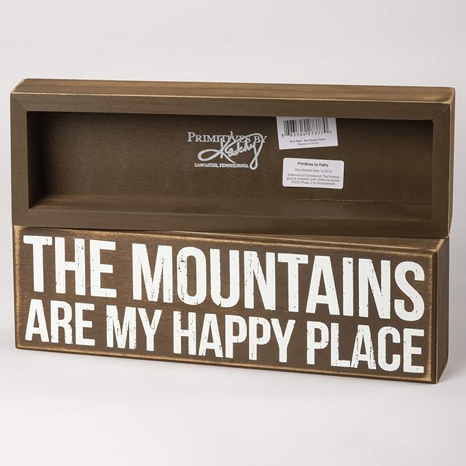 Primitives by Kathy 27377 Rustic Brown Box Sign, 11 x 3.5, The Mountains Are My Happy Place