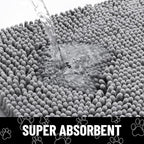 Smiry Dog Door Mat for Muddy Paws, Absorbent Dirt Trapper Non Slip Quick Dry Washable Chenille Mat for Mud Dogs, Entry Rug for Indoor and Outdoor (59x35 Inches, Grey and Black)
