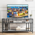 65'' TV Stand for Television up to 75 Inches, Entertainment Center with 3-Tier Open Storage Shelves, TV Media Console Table with Quadruple-Tube Support for Living Room, Grey