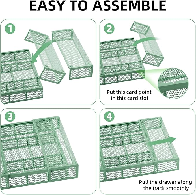 Marbrasse Expandable Desk Drawer Organizer, Mesh Drawer Organizer Tray with 10 Adjustable Compartments, Desk Organizers and Accessories for Office Supplies, Makeup & Vanity (Expandable-Green)